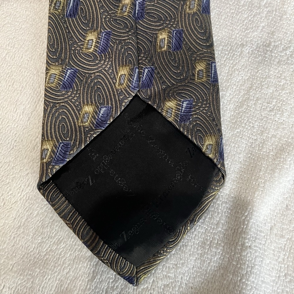 Ermenegildo Zegna 100% Silk Blue Yellow Abstract Print Tie old money - Picture 6 of 7